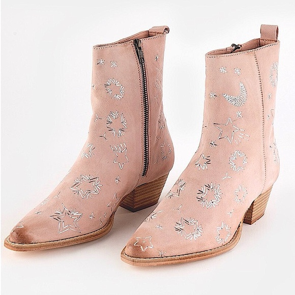 Free People Shoes - Free People Bowers Pink Suede Embroidered Ankle Boots, NEW